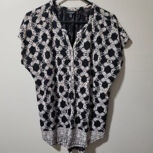 Lucky Brand Black White V Neck Blouse Women's Large